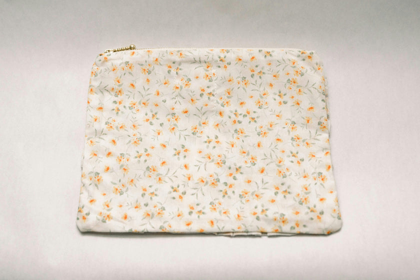 Timeless Floral Ruffle Zipper Pouch | Lemon Blossoms