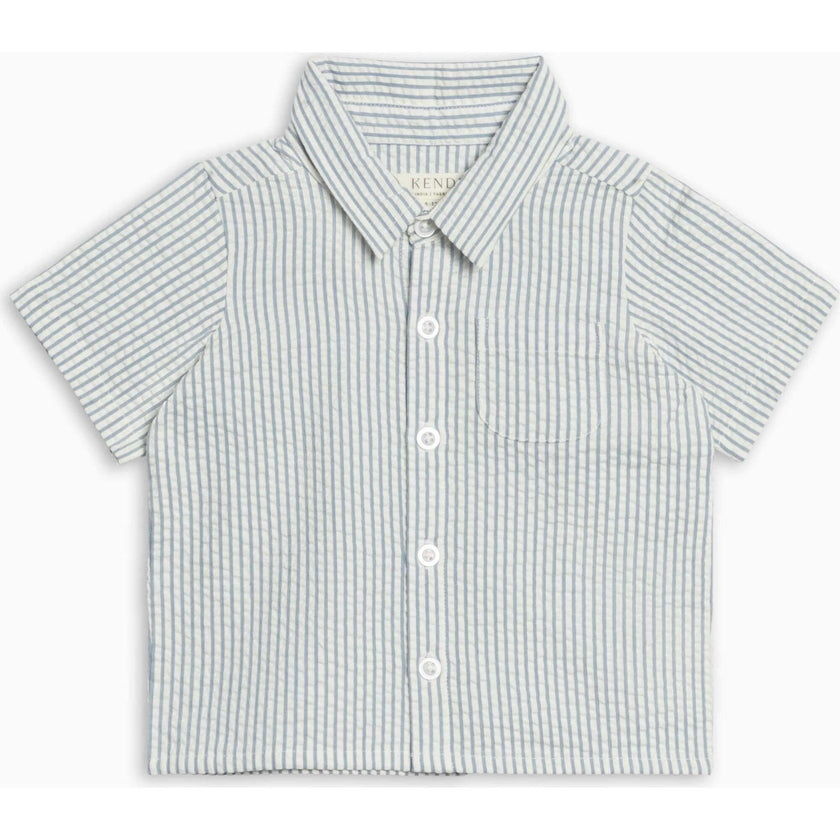 Landon Seersucker Button Down - Shore Stripe / Sea