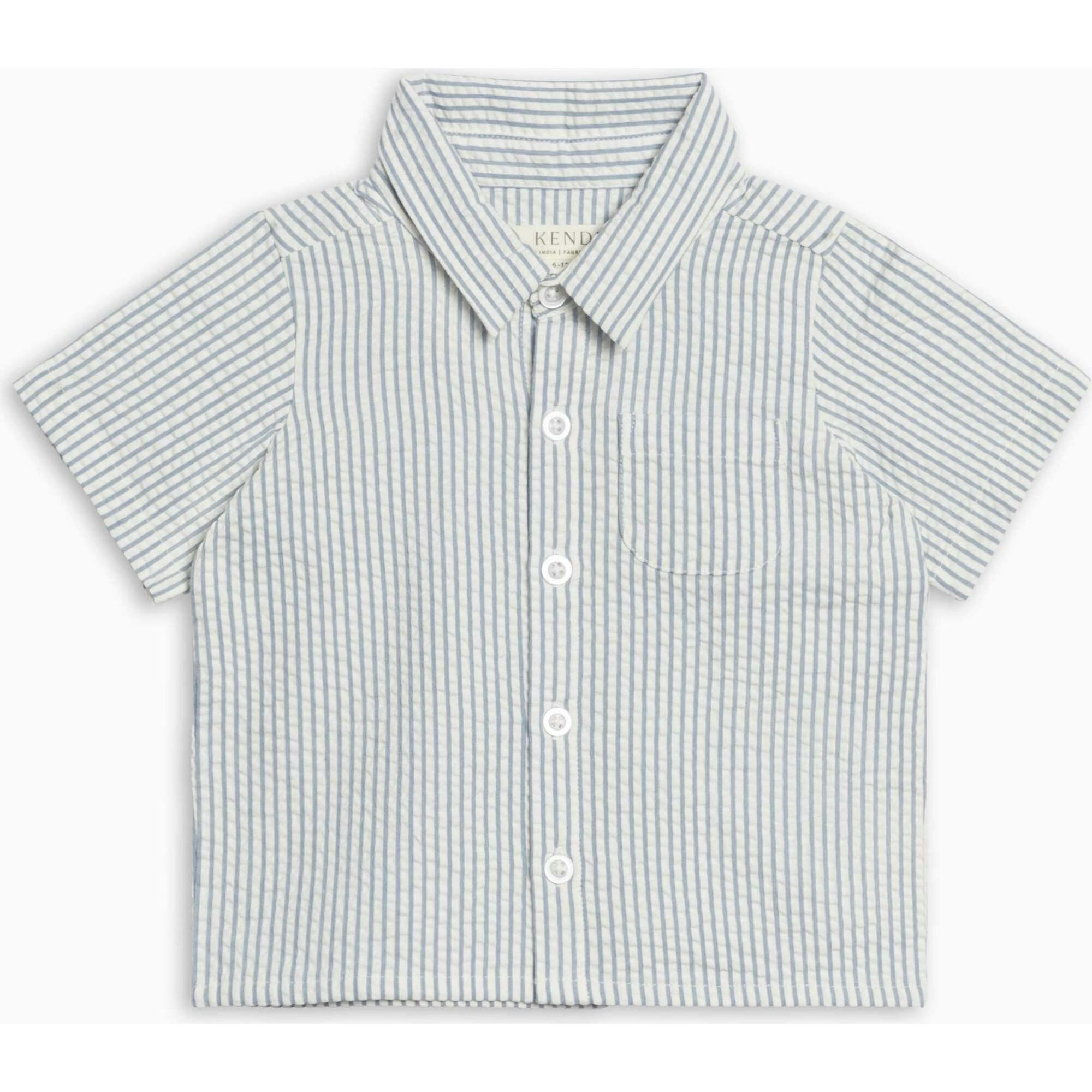 Landon Seersucker Button Down - Shore Stripe / Sea