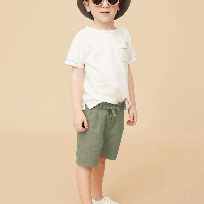 Army Green Linen Cotton Shorts