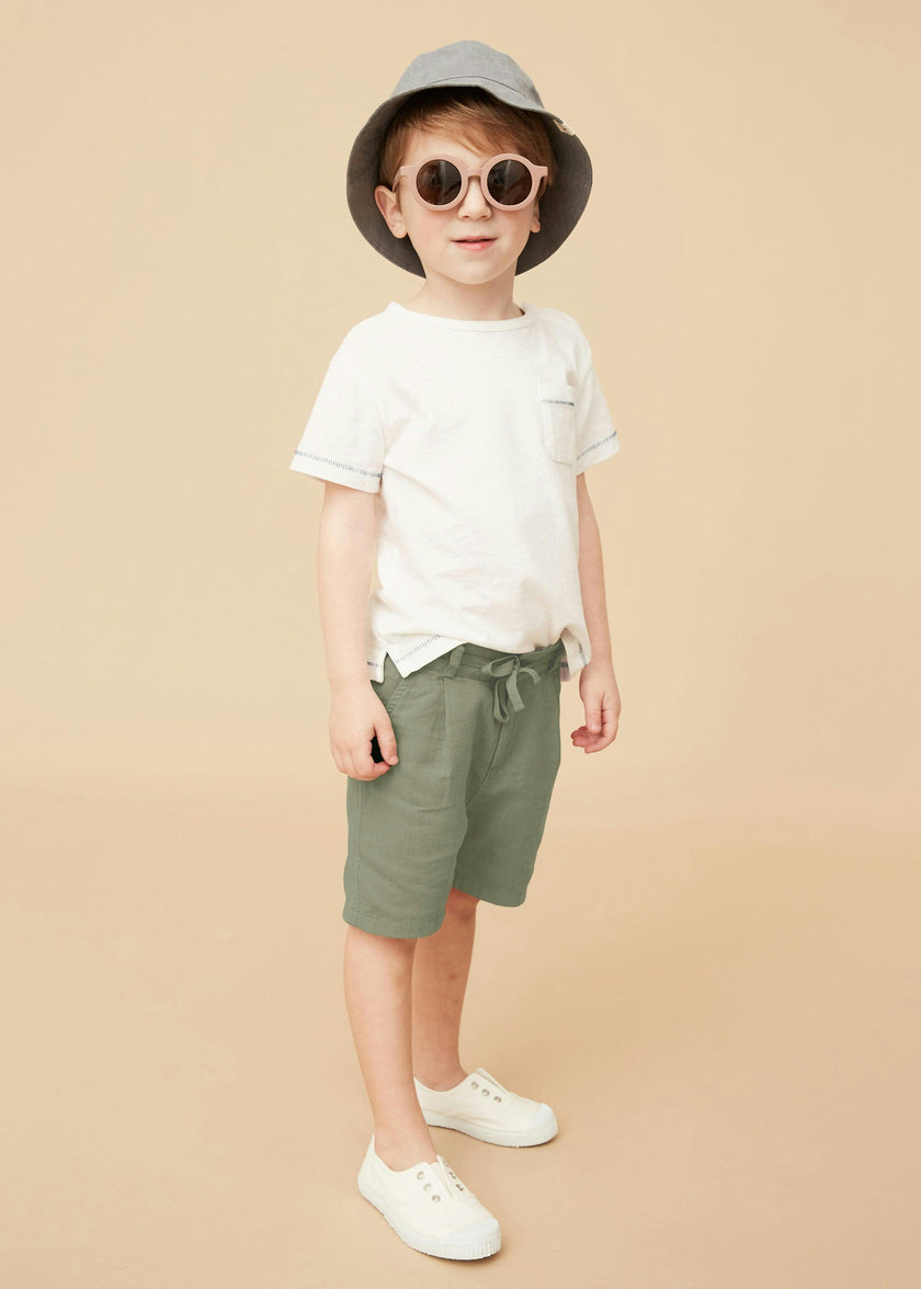 Army Green Linen Cotton Shorts