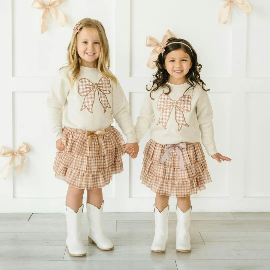 Gingham Printed Tulle Bow Clip Set