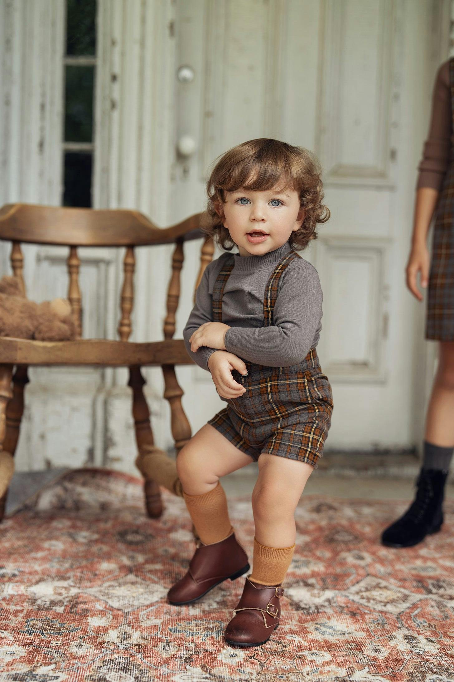 Plaid Woven Suspender Overall
