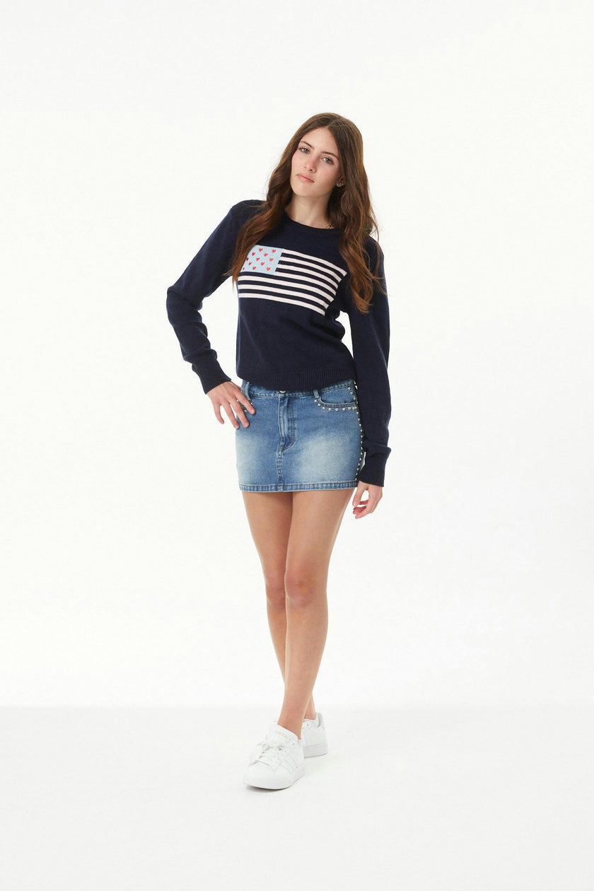 Tiegan Navy Flag Graphic Graphic Sweater