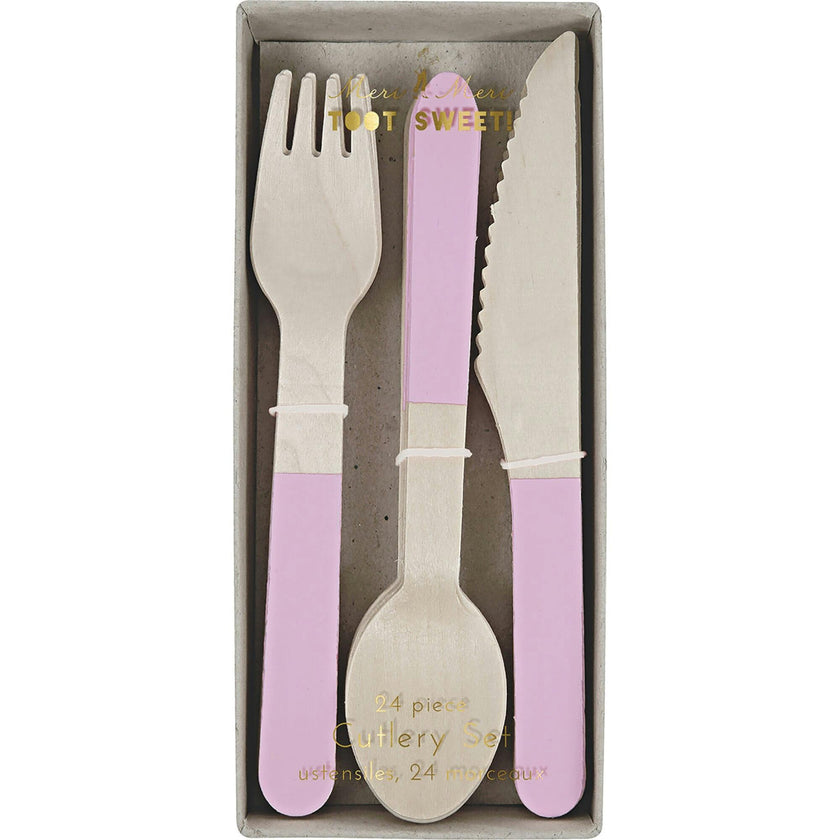 Pink Wooden Cutlery Set