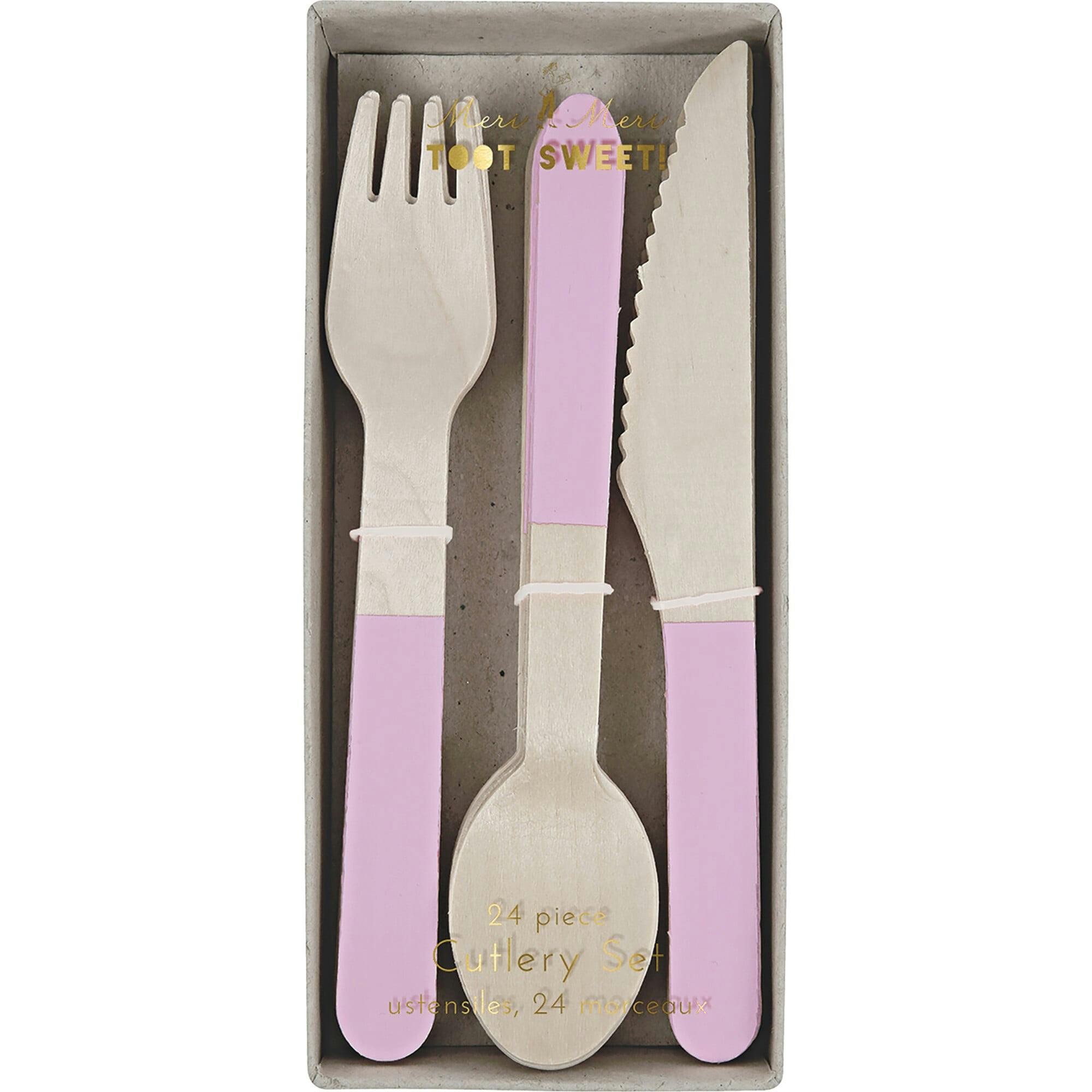 Pink Wooden Cutlery Set