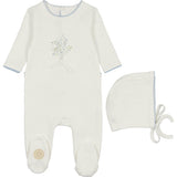 Nature's Touch Boys Footie & Hat Set Ivory & Blue