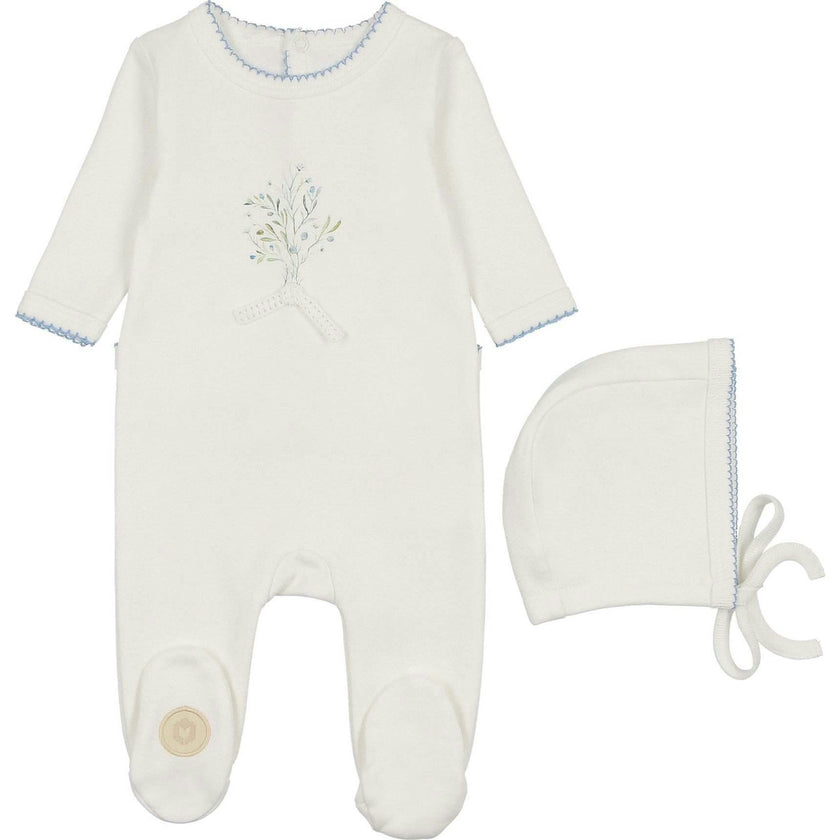 Nature's Touch Boys Footie & Hat Set Ivory & Blue