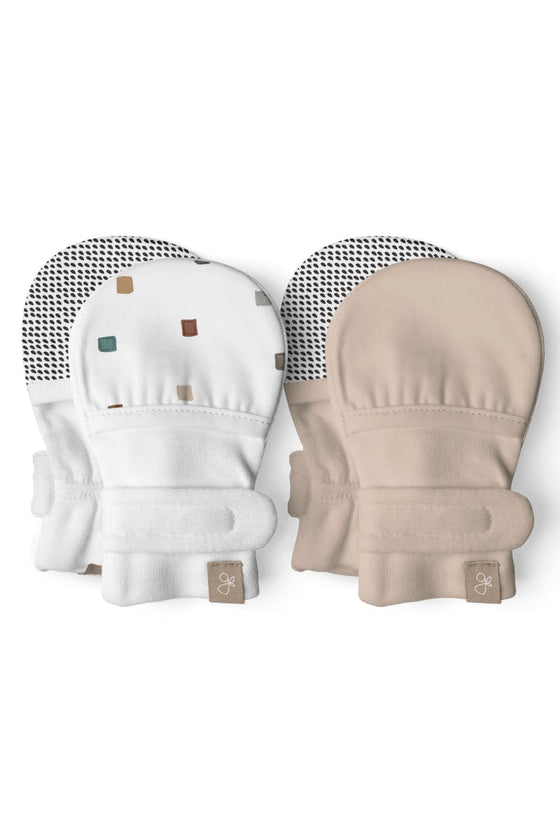 STAY ON 2-PACK MITTS | CITY BLOCKS + SANDSTONE — Bamboo Organic Cotton Blend, 0–6M