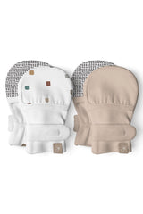STAY ON 2-PACK MITTS | CITY BLOCKS + SANDSTONE — Bamboo Organic Cotton Blend, 0–6M