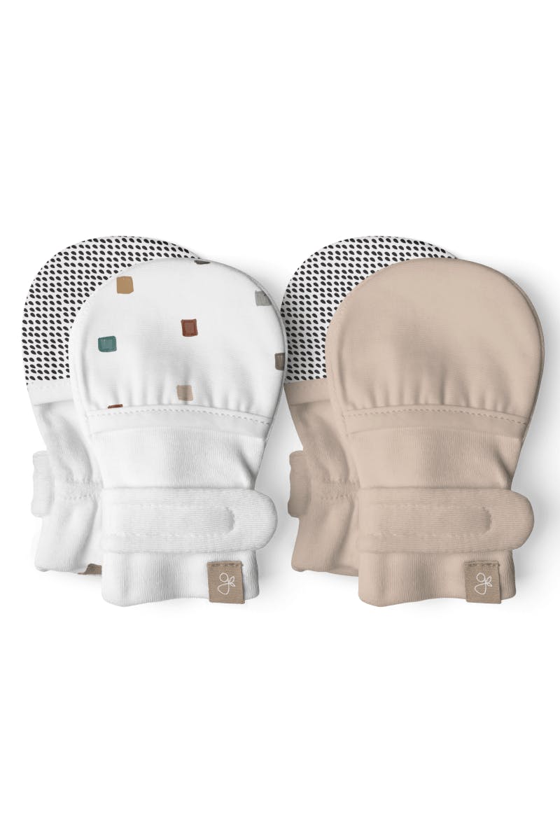 STAY ON 2-PACK MITTS | CITY BLOCKS + SANDSTONE — Bamboo Organic Cotton Blend, 0–6M