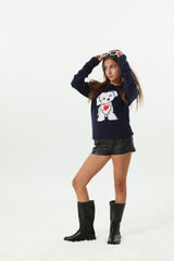 Tiegan Navy Puppy Graphic Graphic Sweater