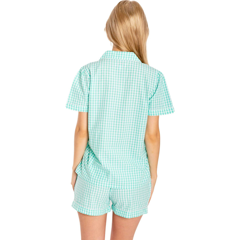 Women's Hepburn Gingham Mint Short PJ Set - Organic Cotton Poplin
