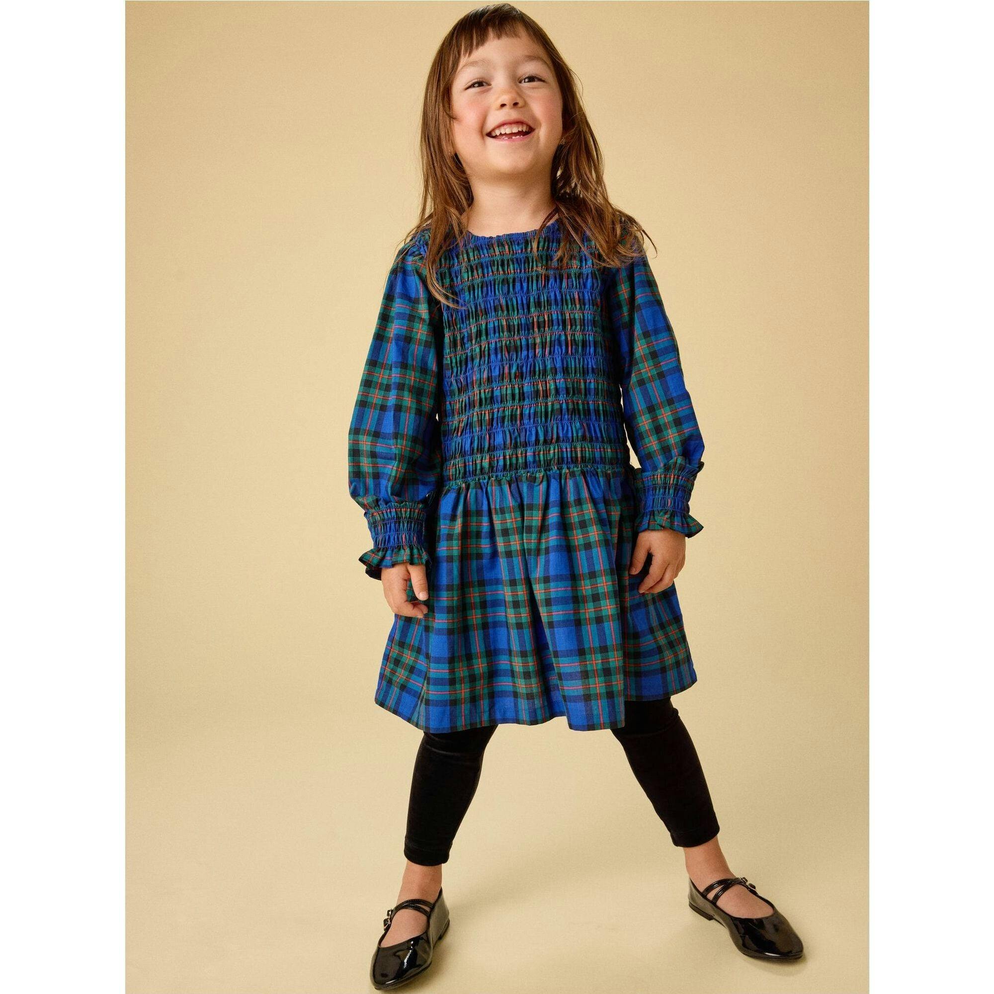 Smocked Woven Blouson Sleeve, Blue