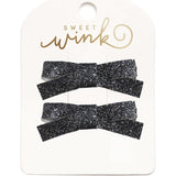 Black Glitter Bow Clip Set