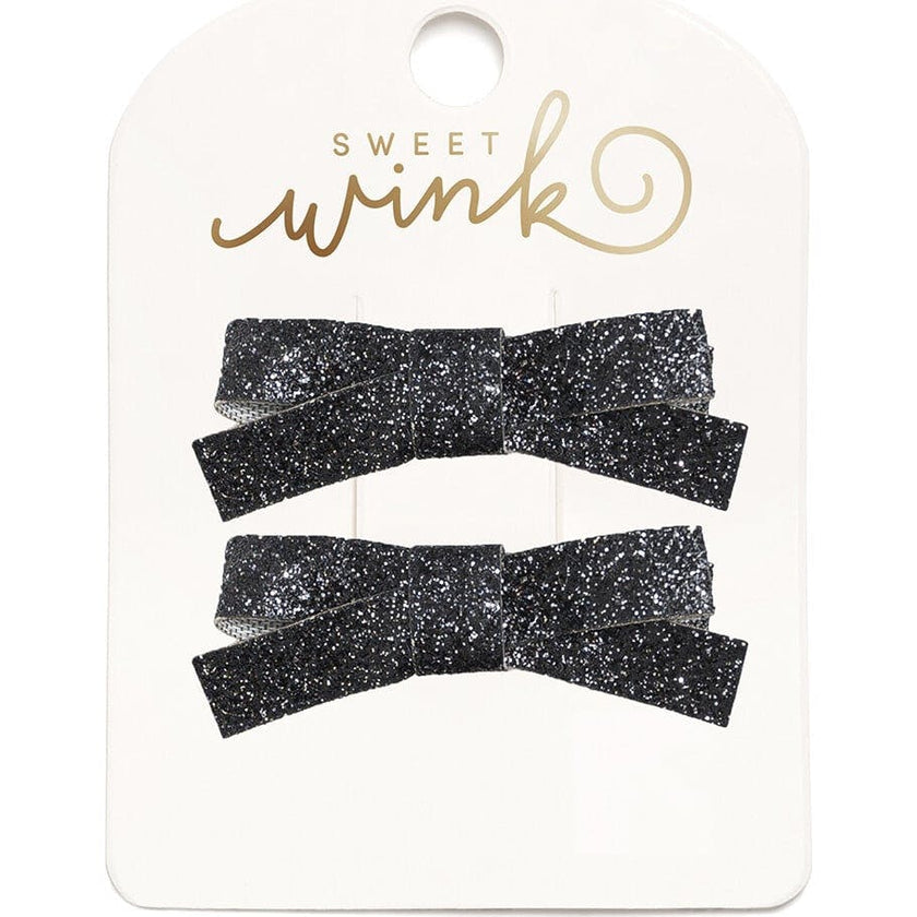 Black Glitter Bow Clip Set
