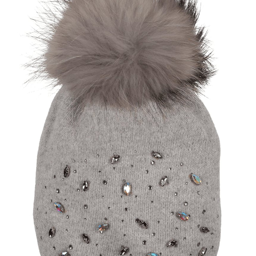 Rhinestone Embellished Hat With a Genuine Fur Pom (TikTok)