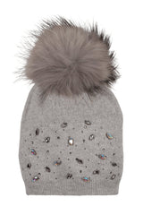 Rhinestone Embellished Hat With a Genuine Fur Pom (TikTok)