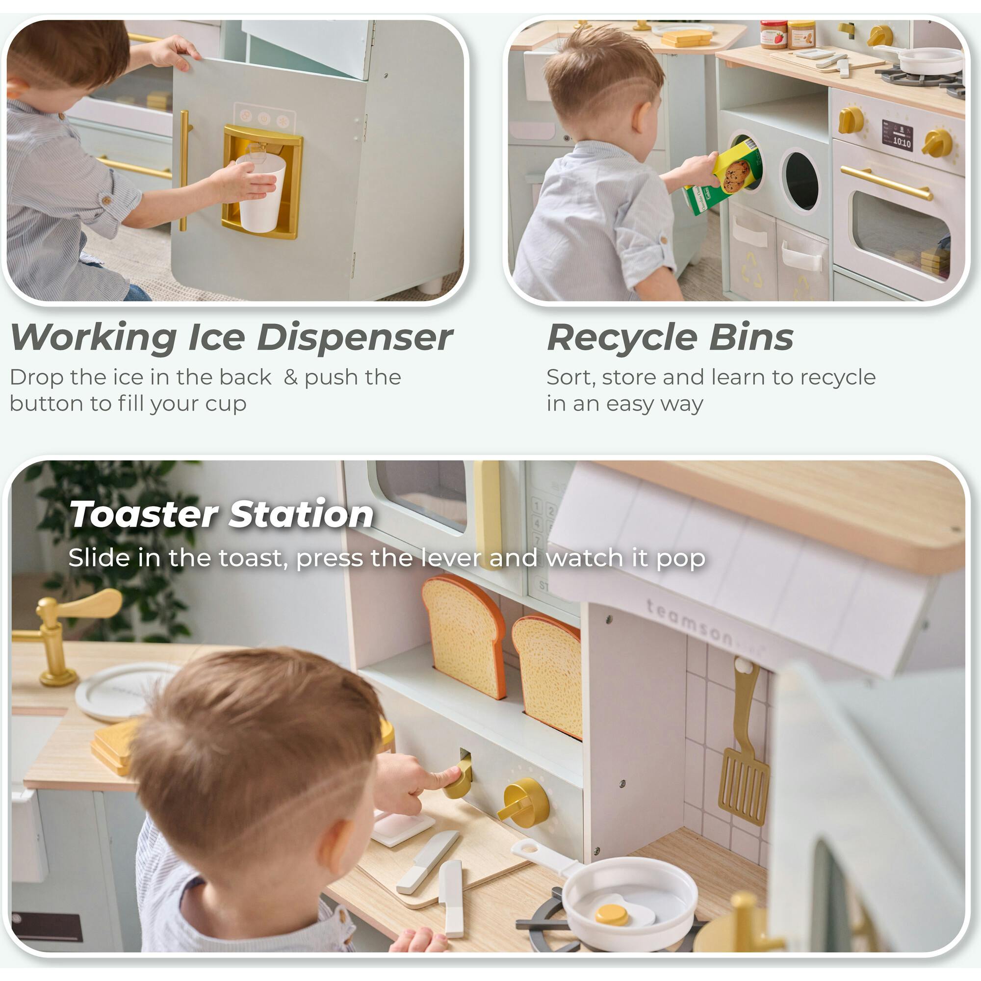 Teamson Kids Little Chef Savannah 3-Pcs Wooden Play Kitchen with 21 Accessories
