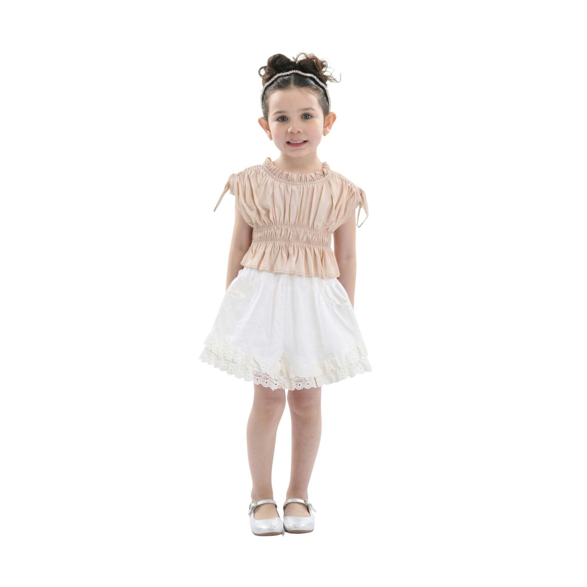 Beige Ruffle Bow Outfit Set