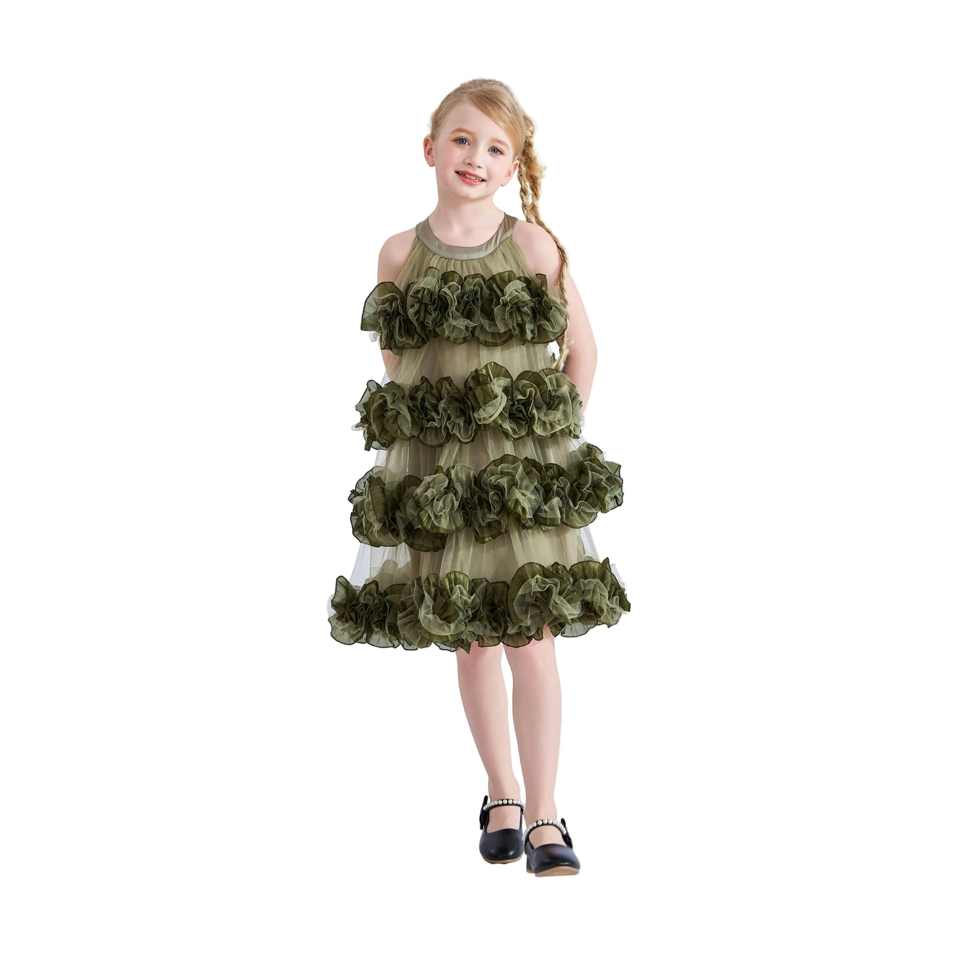 Green Elysia Tiered Ruffle Dress