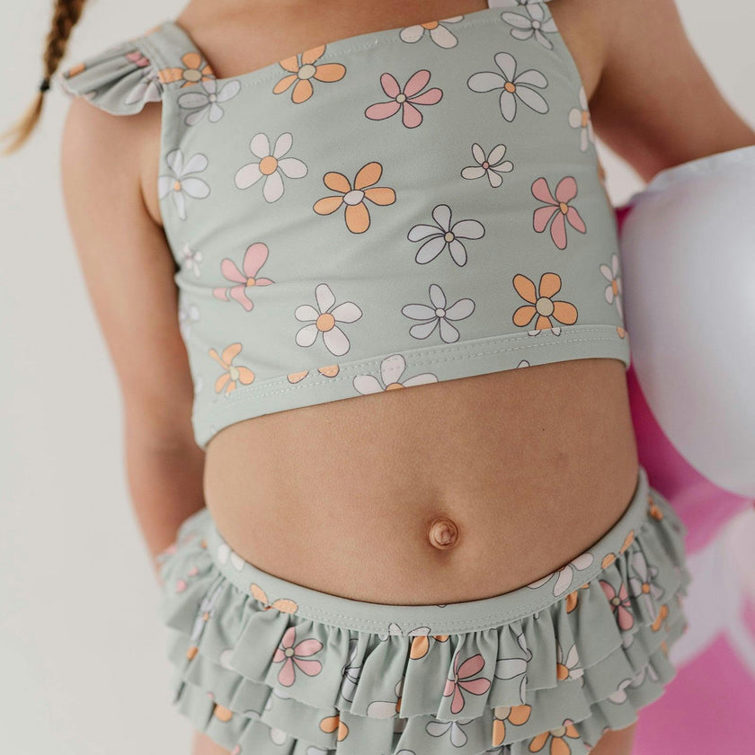 Girls Two-Piece Ruffle Swimsuit in Sketched Daisy