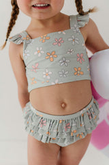 Girls Two-Piece Ruffle Swimsuit in Sketched Daisy