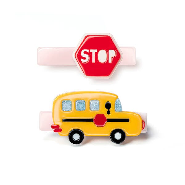 Bus Yellow & Red Stop Sign Hair Clips -BTS