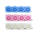 Happy Faces Satin Blue White Pink Hair Clips -BTS
