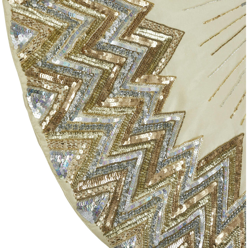 Hand Beaded Metallic Starburst French Vanilla Silk Christmas Tree Skirt 60"/72"