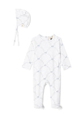 Rocking Print Snap Front Cotton Romper and Hat Two Piece Set
