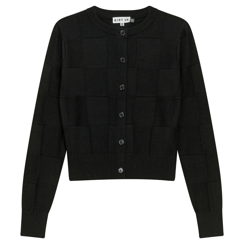 Checked Knit Cropped Cardigan