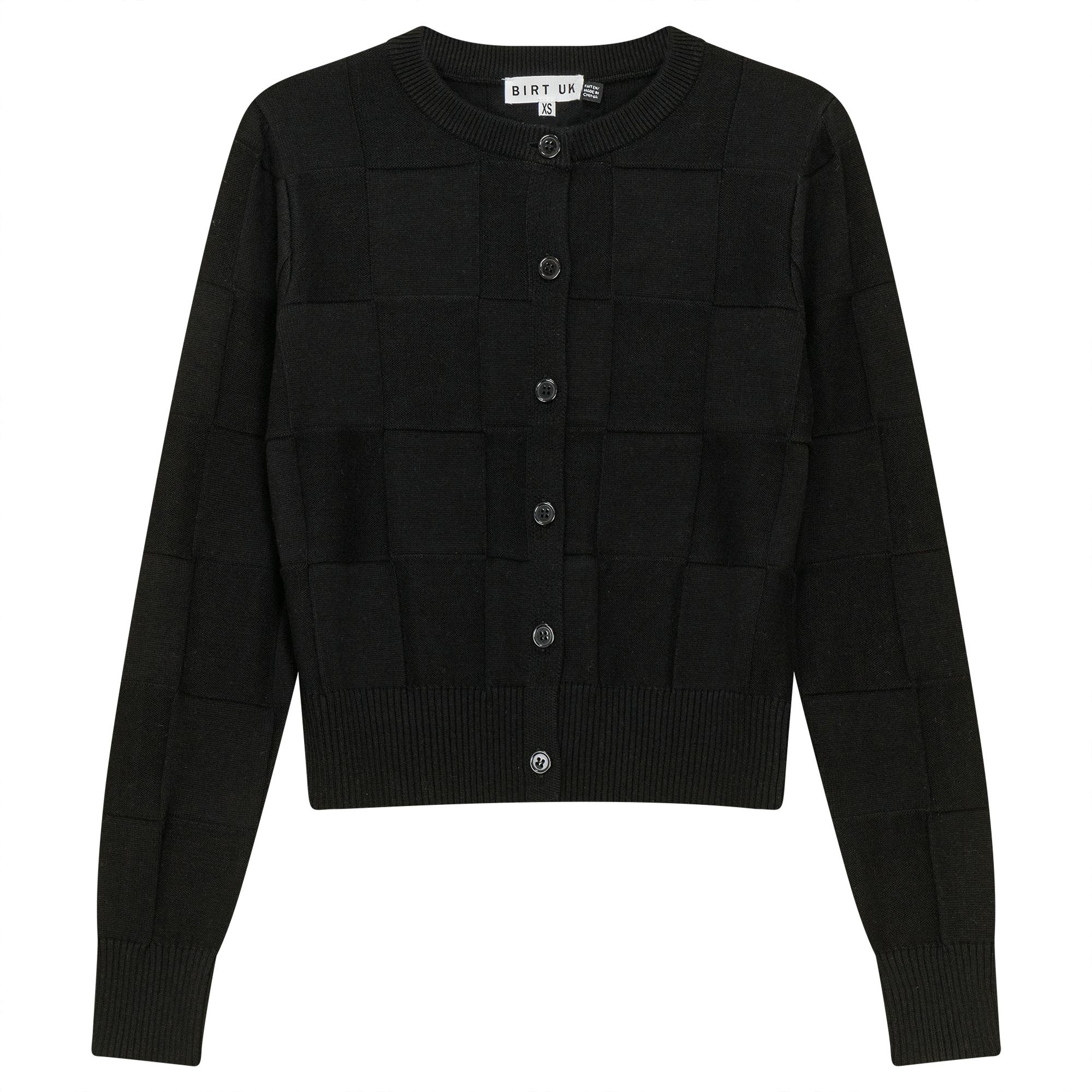 Checked Knit Cropped Cardigan