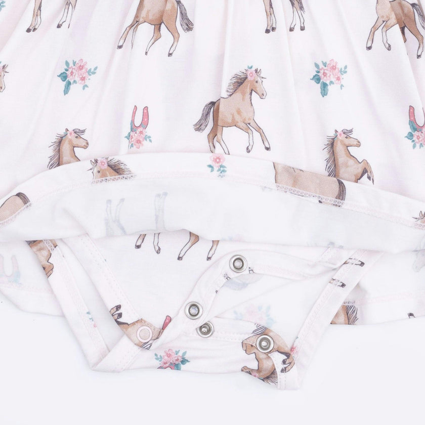 I Love Horses - Long Sleeve Ruffle Bodysuit Dress