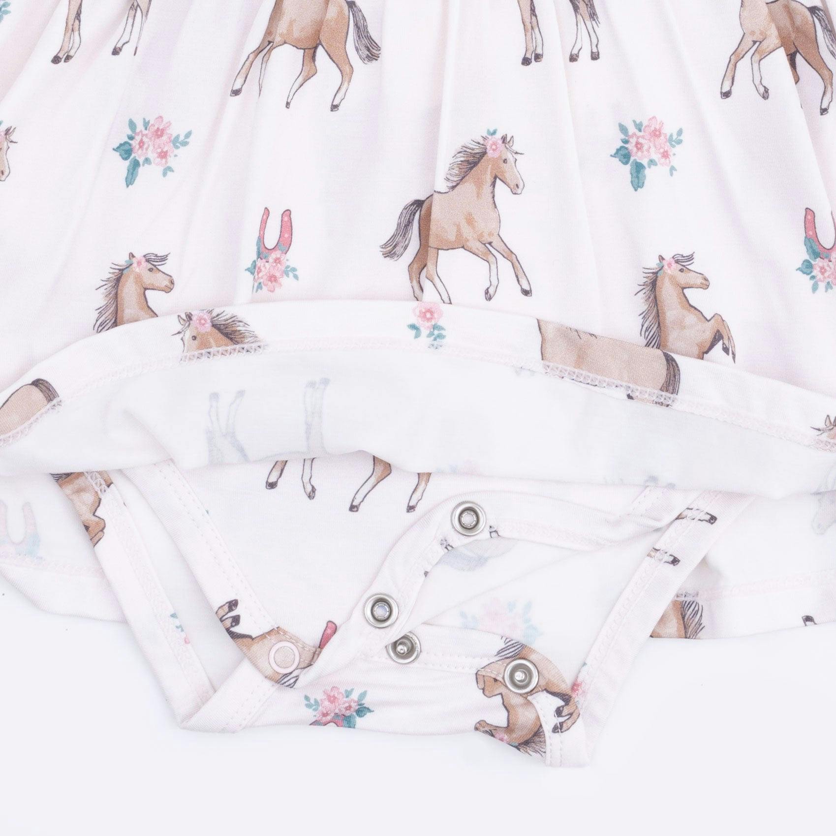 I Love Horses - Long Sleeve Ruffle Bodysuit Dress