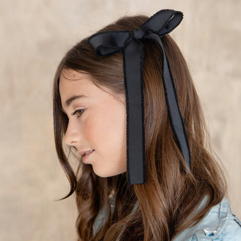 Halo Luxe Dahlia Deconstructed Grosgrain Ribbon Long Tail Clip - Black