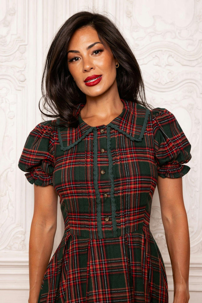 Sophia Dress in Evergreen Plaid