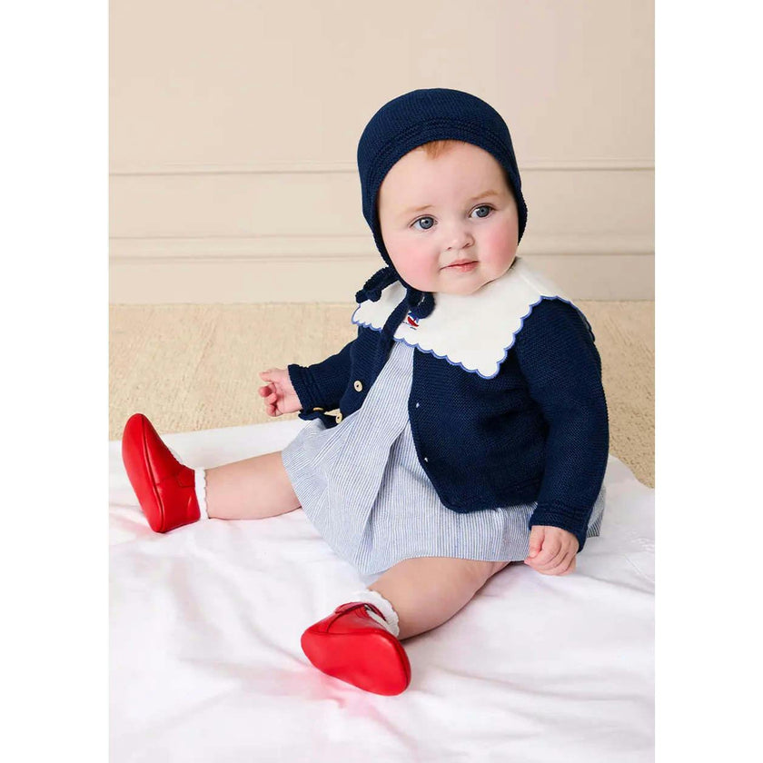 Alexander Stripe Mariner Collar Embroidered Boat Detail Dress with Bloomers in Blue (6mths-3yrs)