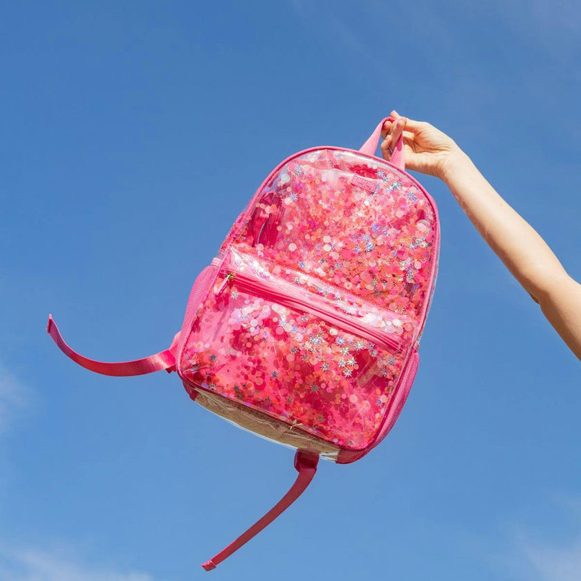 Packed Party Sweet Tart Pink Confetti Backpack Women's Fashion Shoulder Clear Book Bag; Trendy Confetti Look for Work and Travel (Pink - Sweet Tart)