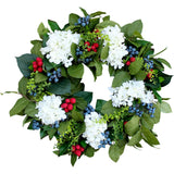 Williamsburg Style Americana Fruit Wreath with Hydrangea, Raspberry & Blueberry Summer Front Door Wreath