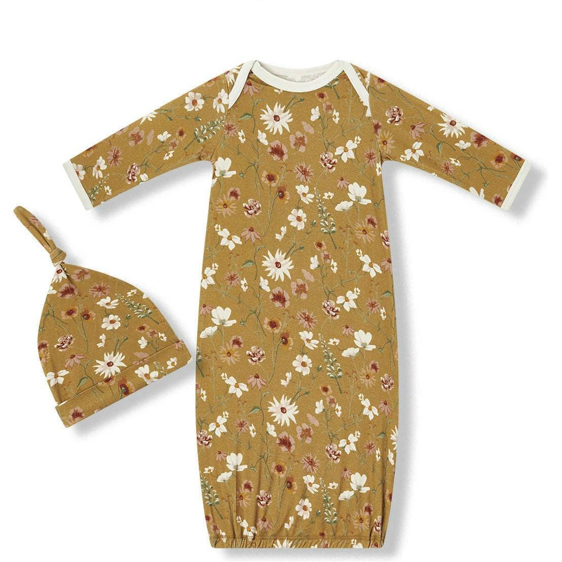 Wildflower Luxe Stretch Newborn Gown & Hat Set