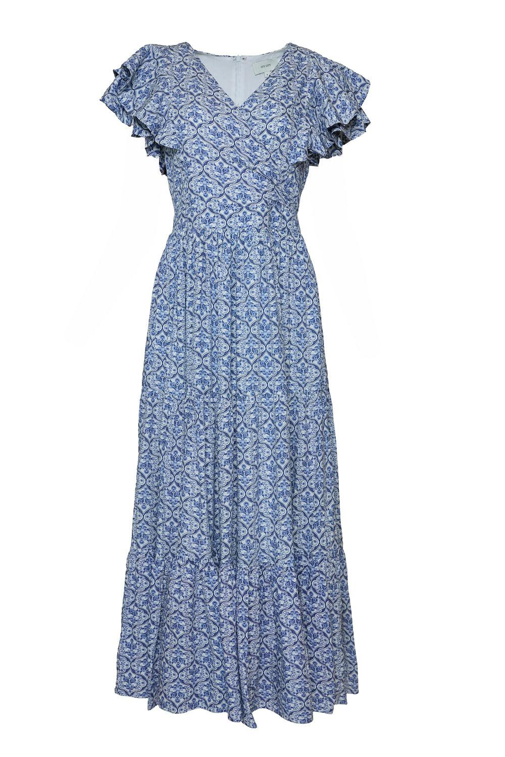Trixie Dress in Blue Moroccan Tile