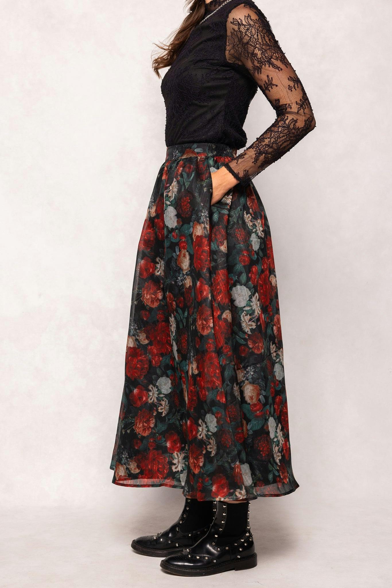 Vanessa Skirt in Midnight Roses