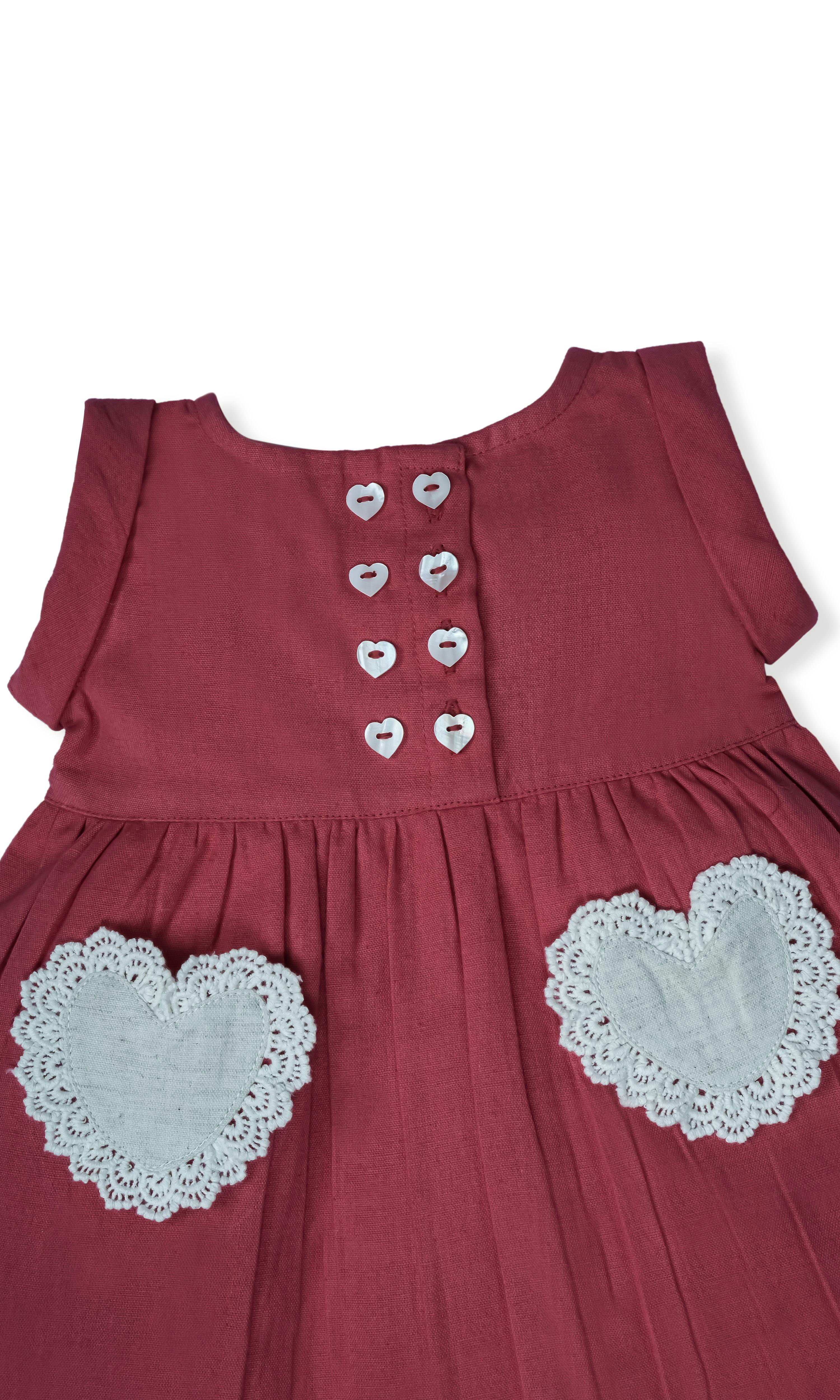 Coral Heart Gathered Dress