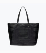 Vegan Leather Work Tote Bag with Removable Insulated Pouch, Black Croc