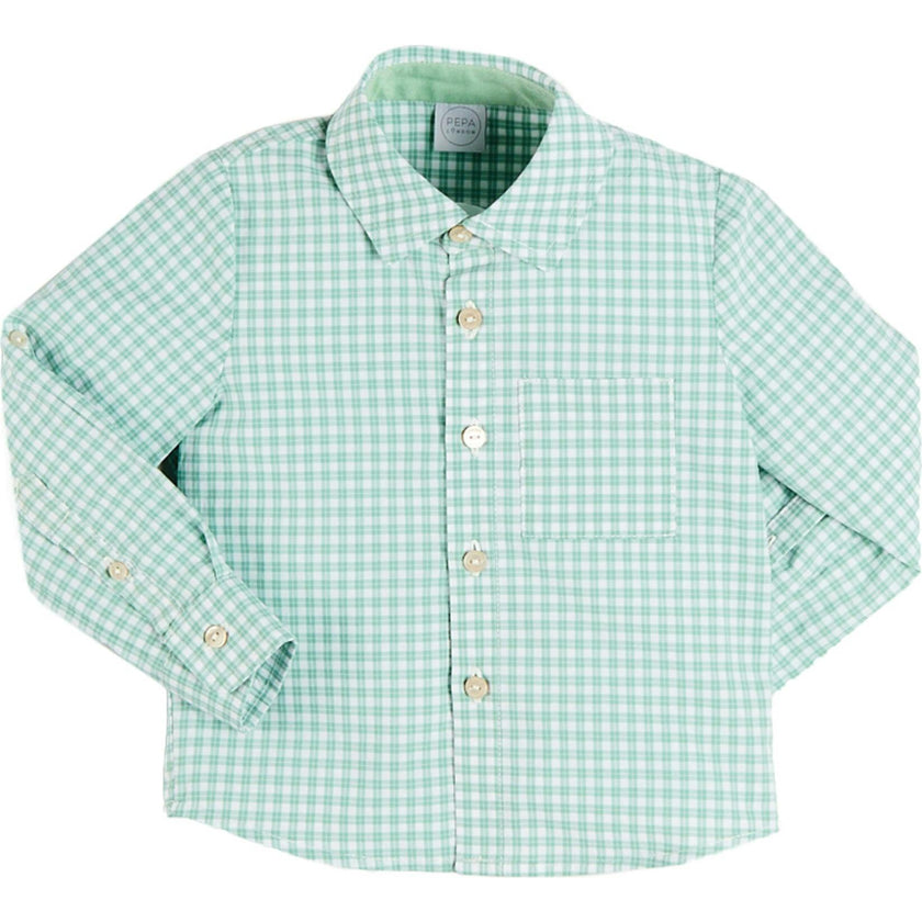 Lucas Check Pocket Detail Long Sleeve Shirt in Green (18mths- 10yrs)