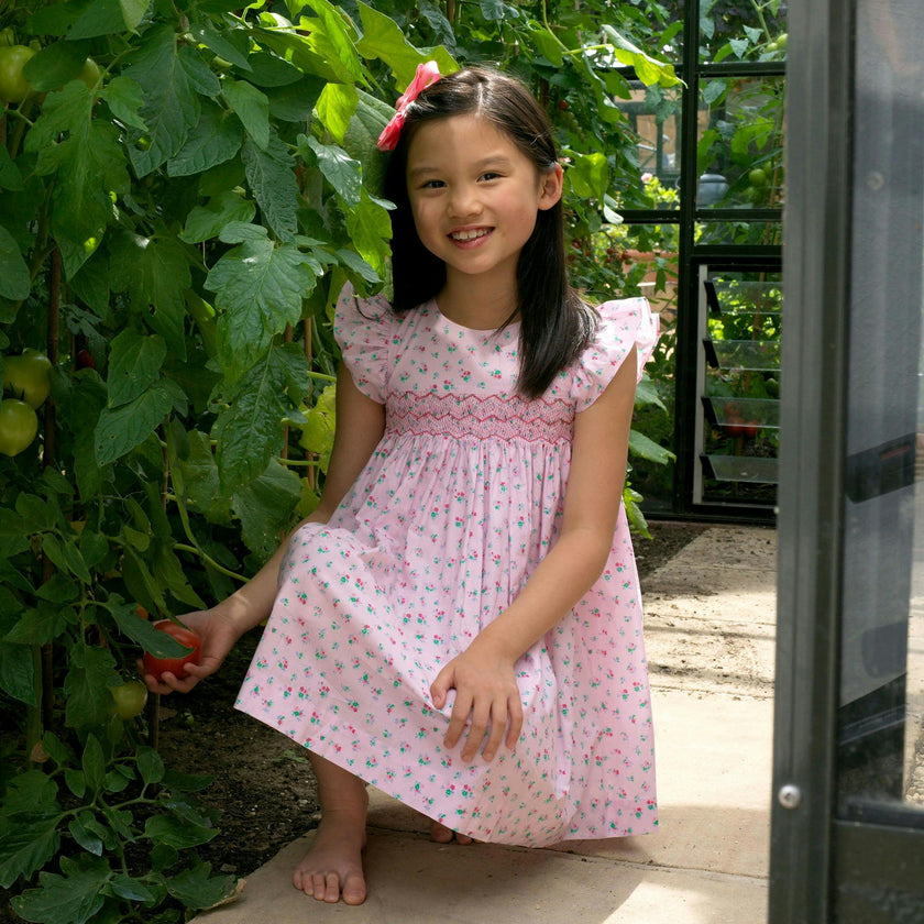 Flutter Sleeve Floral Smocked Dress
