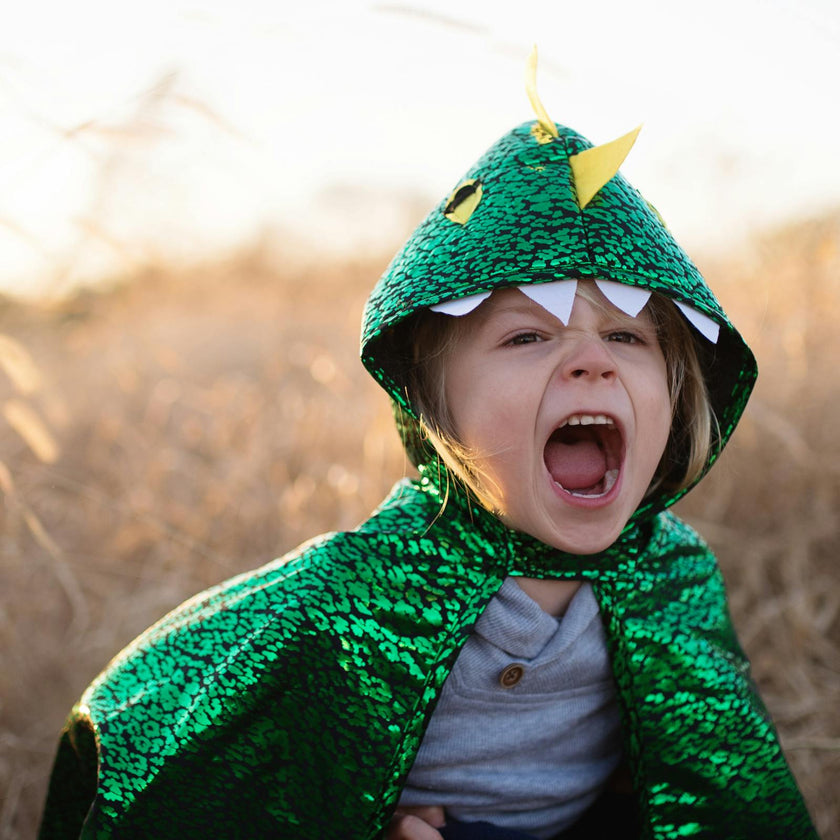 Toddler Dragon Cape Green Metallic