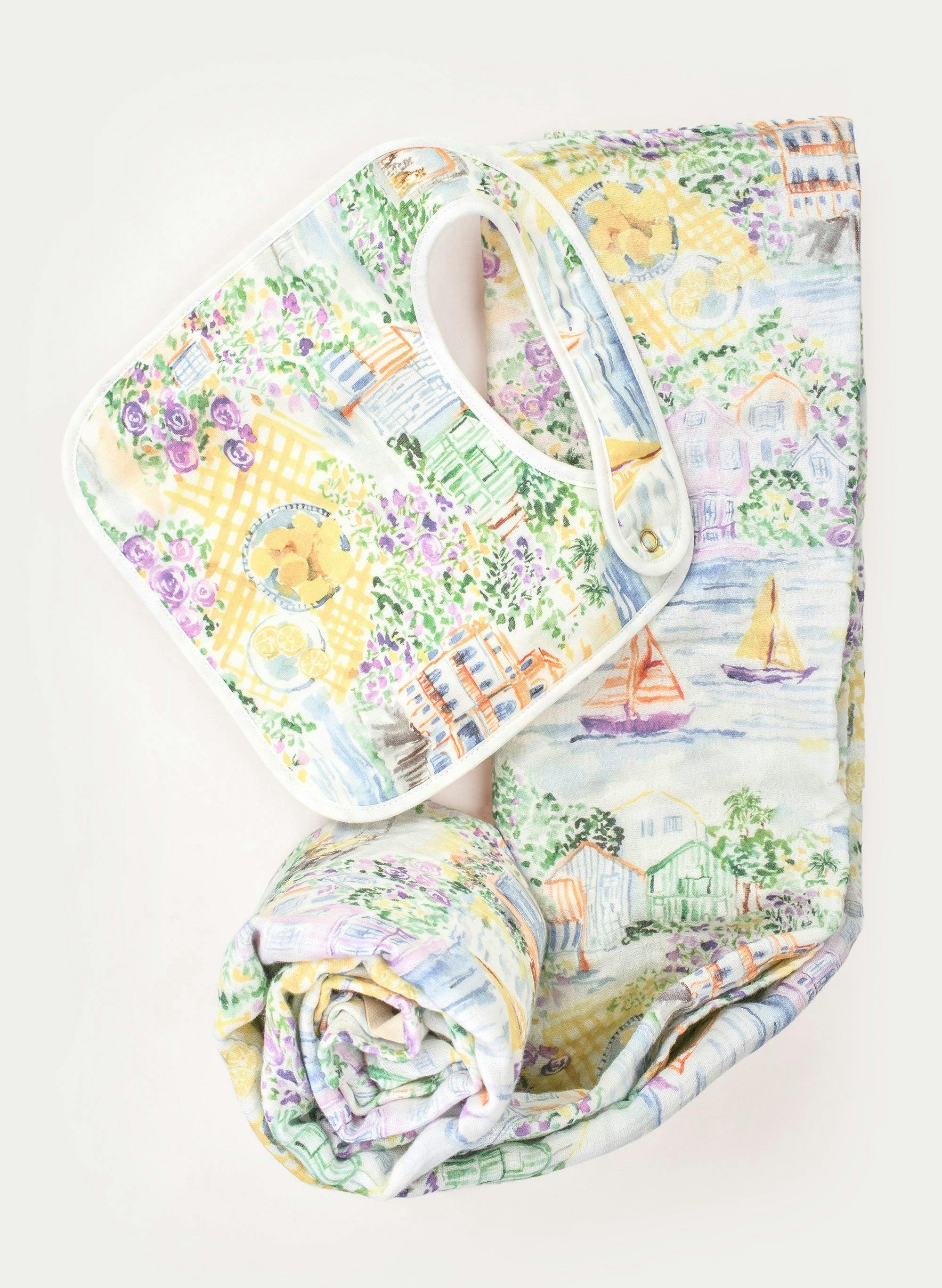 Baby Bib & Shawl Blanket Set - Limoncello