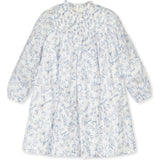 Organic Long Sleeve Ruffle Neck Smocked Yoke Dress, White